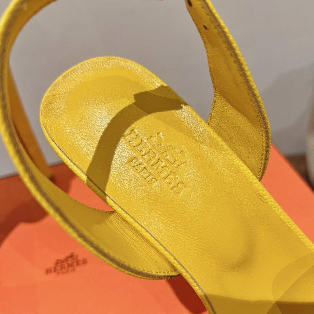 HERMES HOLY 105 SANDAL IN BRIGHT YELLOW GRAINED CALFSKIN