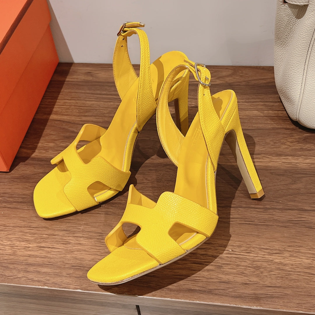HERMES HOLY 105 SANDAL IN BRIGHT YELLOW GRAINED CALFSKIN