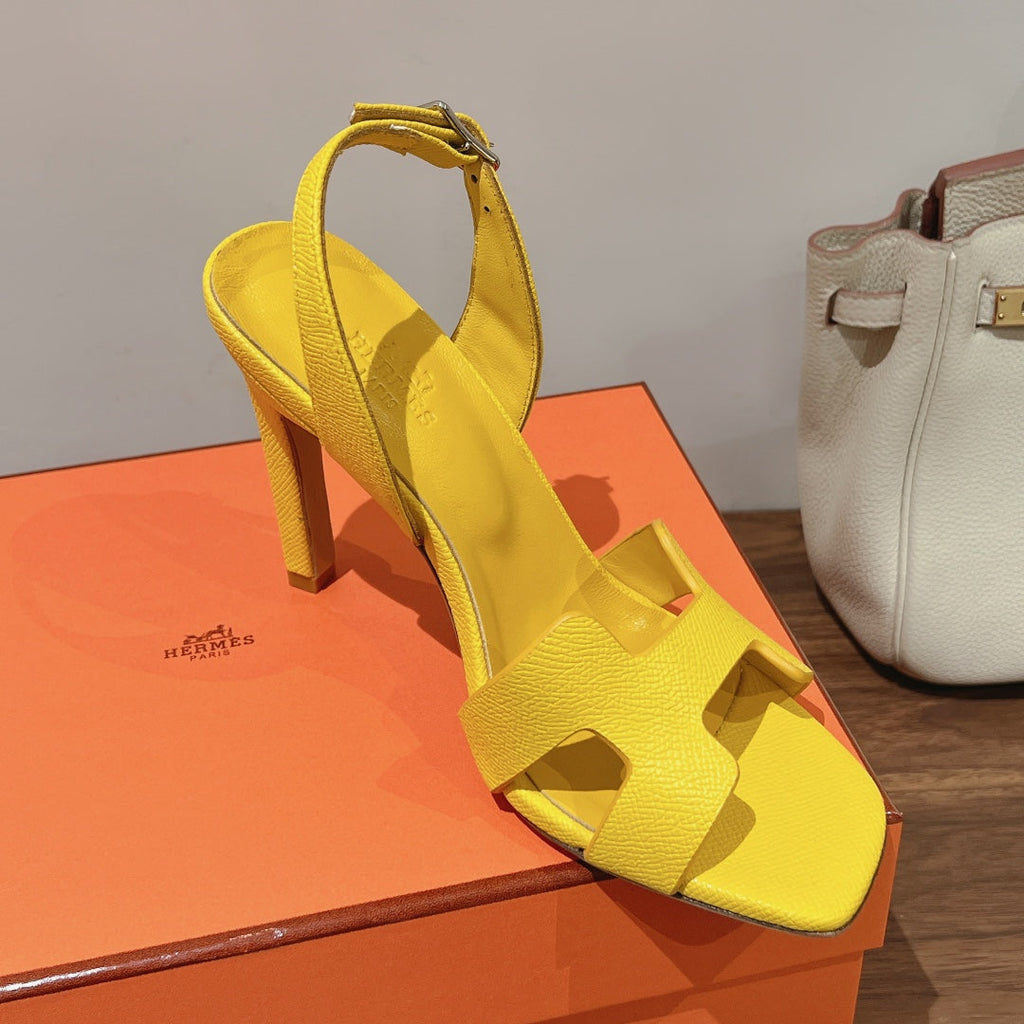 HERMES HOLY 105 SANDAL IN BRIGHT YELLOW GRAINED CALFSKIN