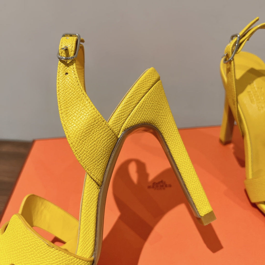 HERMES HOLY 105 SANDAL IN BRIGHT YELLOW GRAINED CALFSKIN