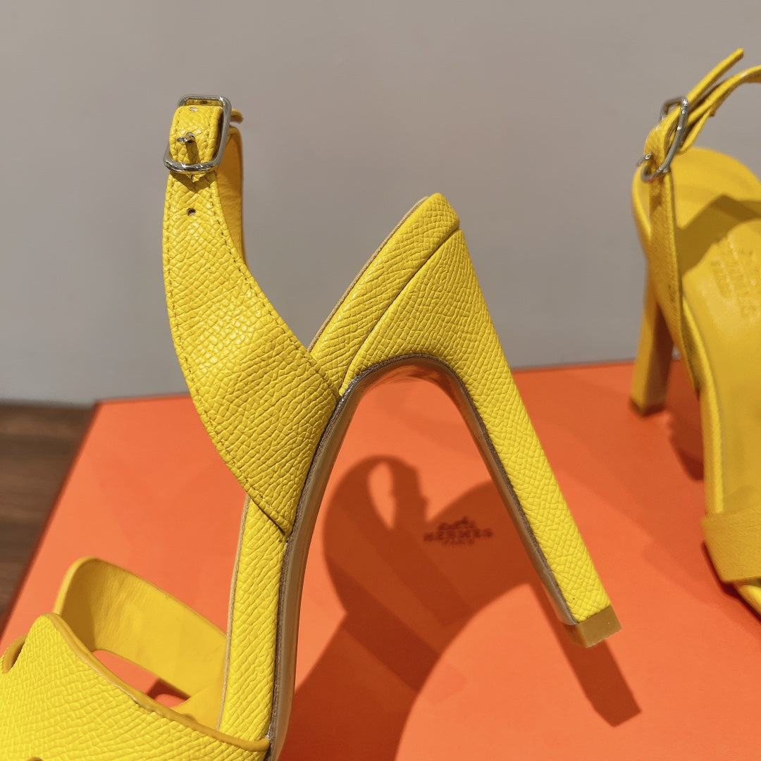 HERMES HOLY 105 SANDAL IN BRIGHT YELLOW GRAINED CALFSKIN