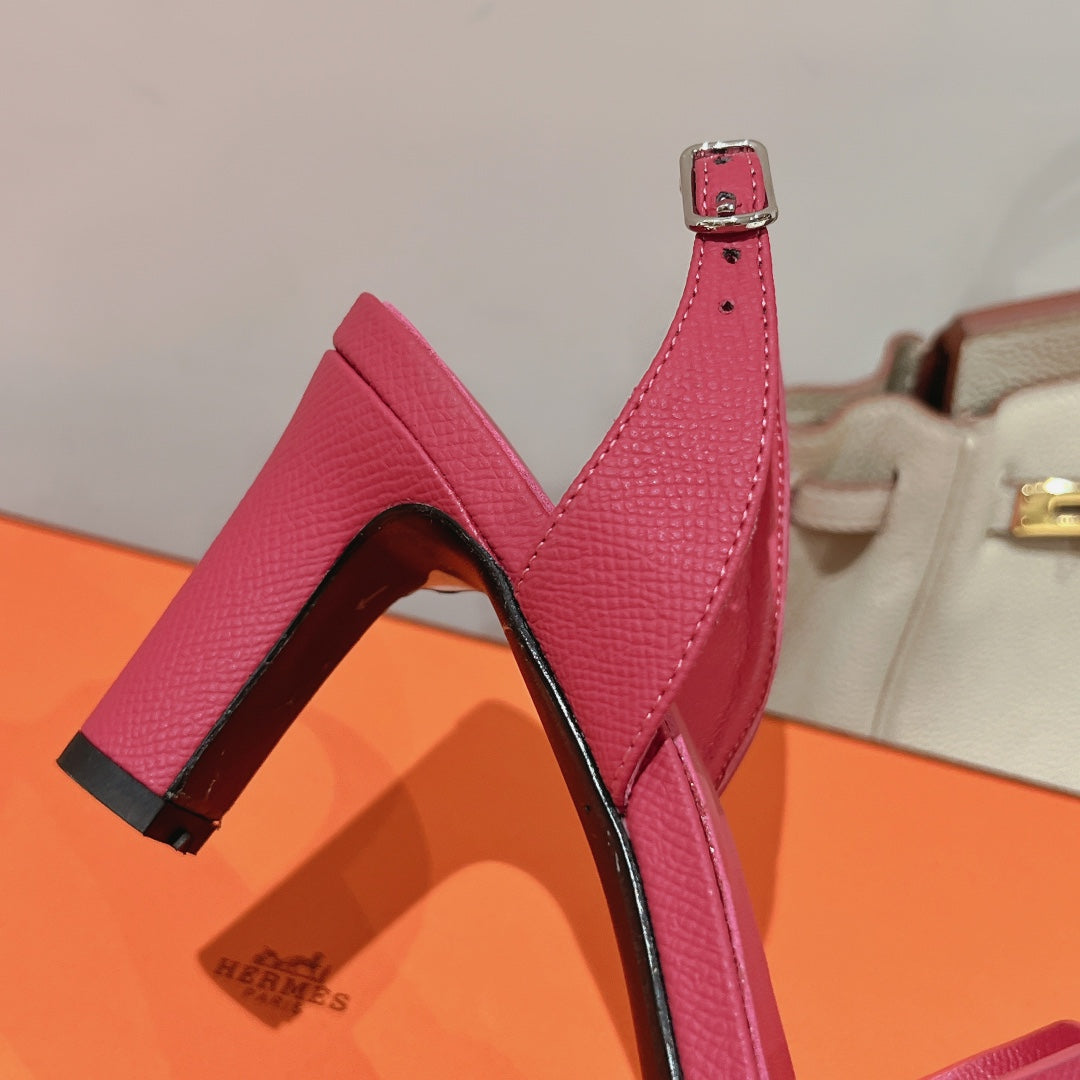 HERMES HOLY 75 SANDAL IN BRIGHT PINK GRAINED CALFSKIN