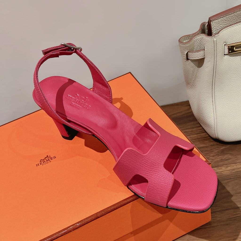 HERMES HOLY 75 SANDAL IN BRIGHT PINK GRAINED CALFSKIN