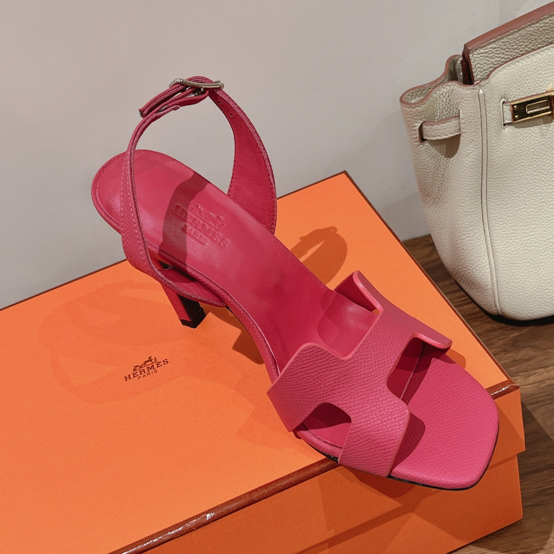 HERMES HOLY 105 SANDAL IN BRIGHT PINK GRAINED CALFSKIN