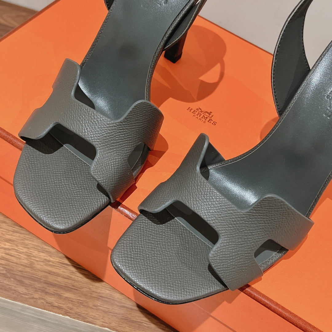 HERMES HOLY 105 SANDAL IN DARK GRAY GRAINED CALFSKIN