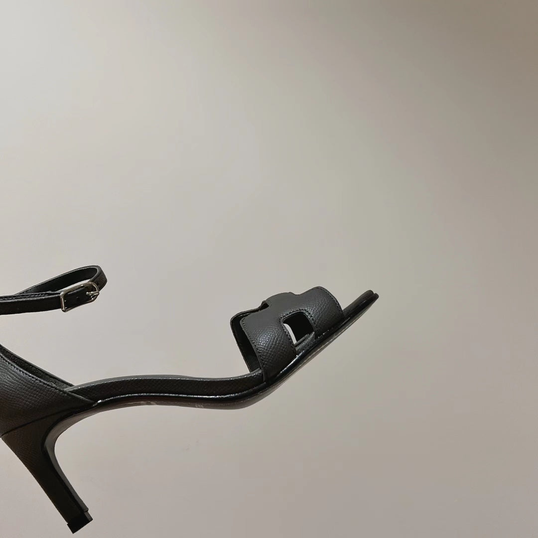 HERMES PREMIERE 70 SANDAL IN DARK GRAY CALFSKIN