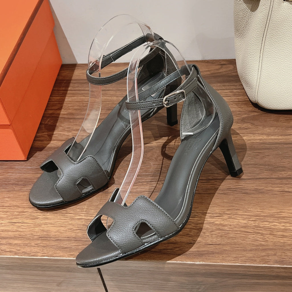 HERMES PREMIERE 70 SANDAL IN DARK GRAY CALFSKIN