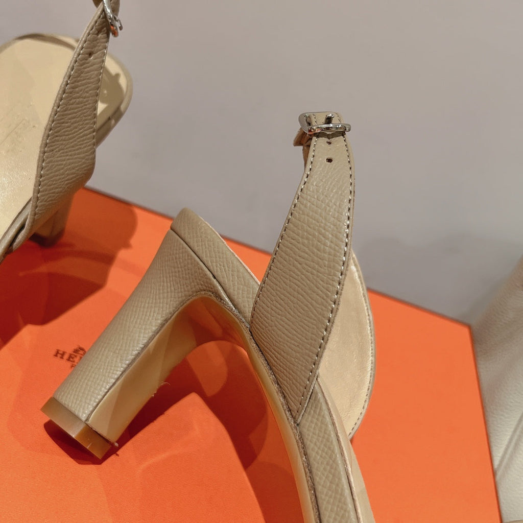 HERMES HOLY 75 SANDAL IN BISQUE BEIGE GRAINED CALFSKIN
