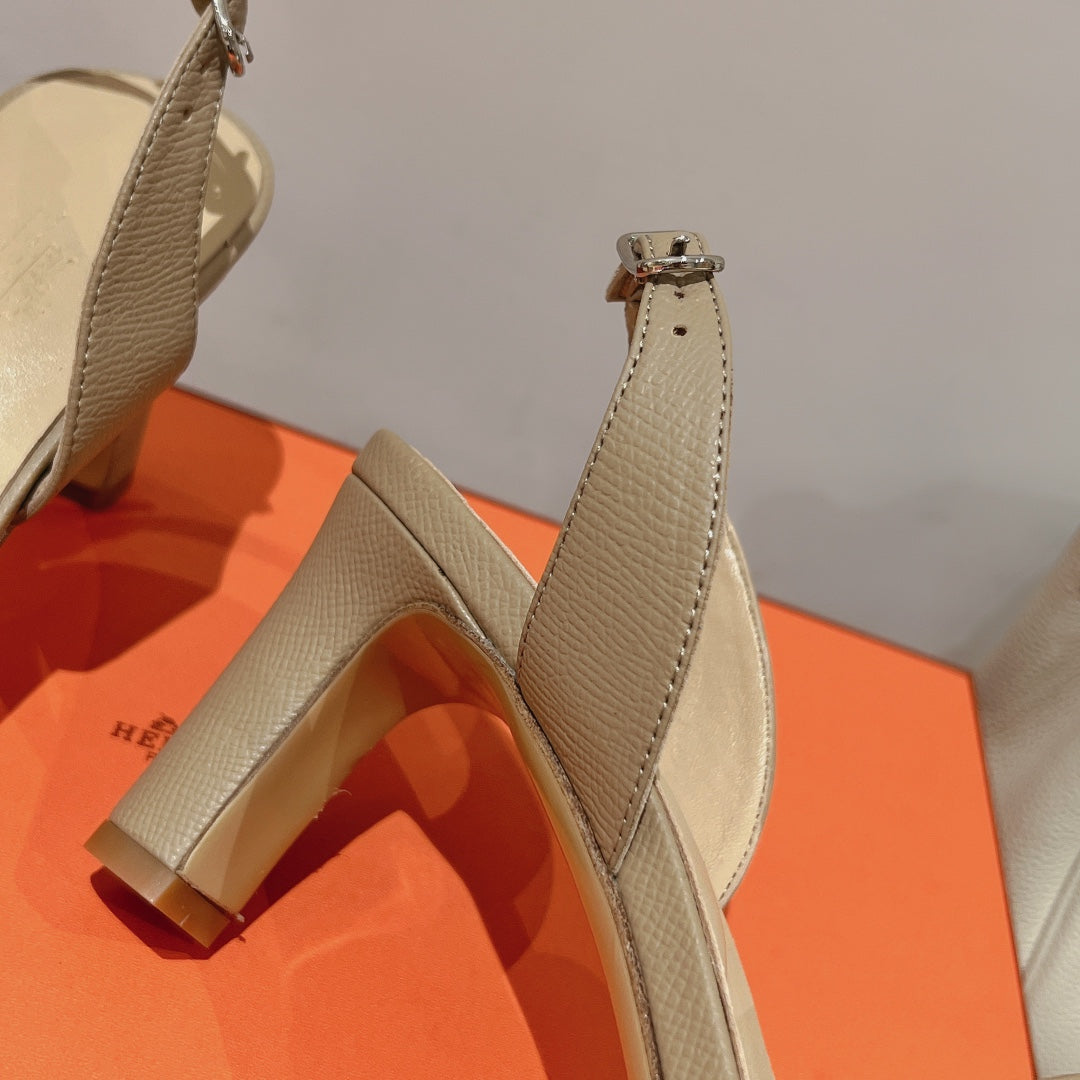 HERMES HOLY 75 SANDAL IN BISQUE BEIGE GRAINED CALFSKIN