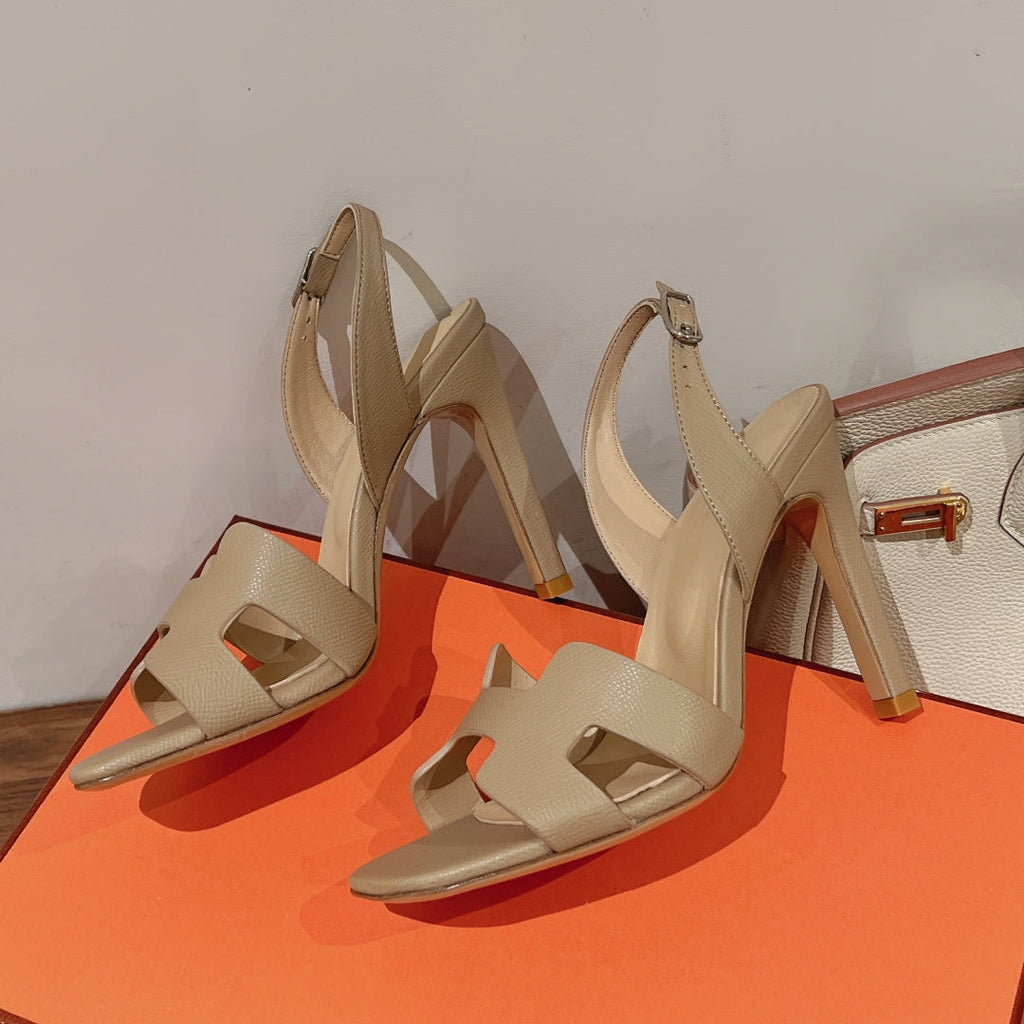 HERMES HOLY 105 SANDAL IN BISQUE BEIGE GRAINED CALFSKIN