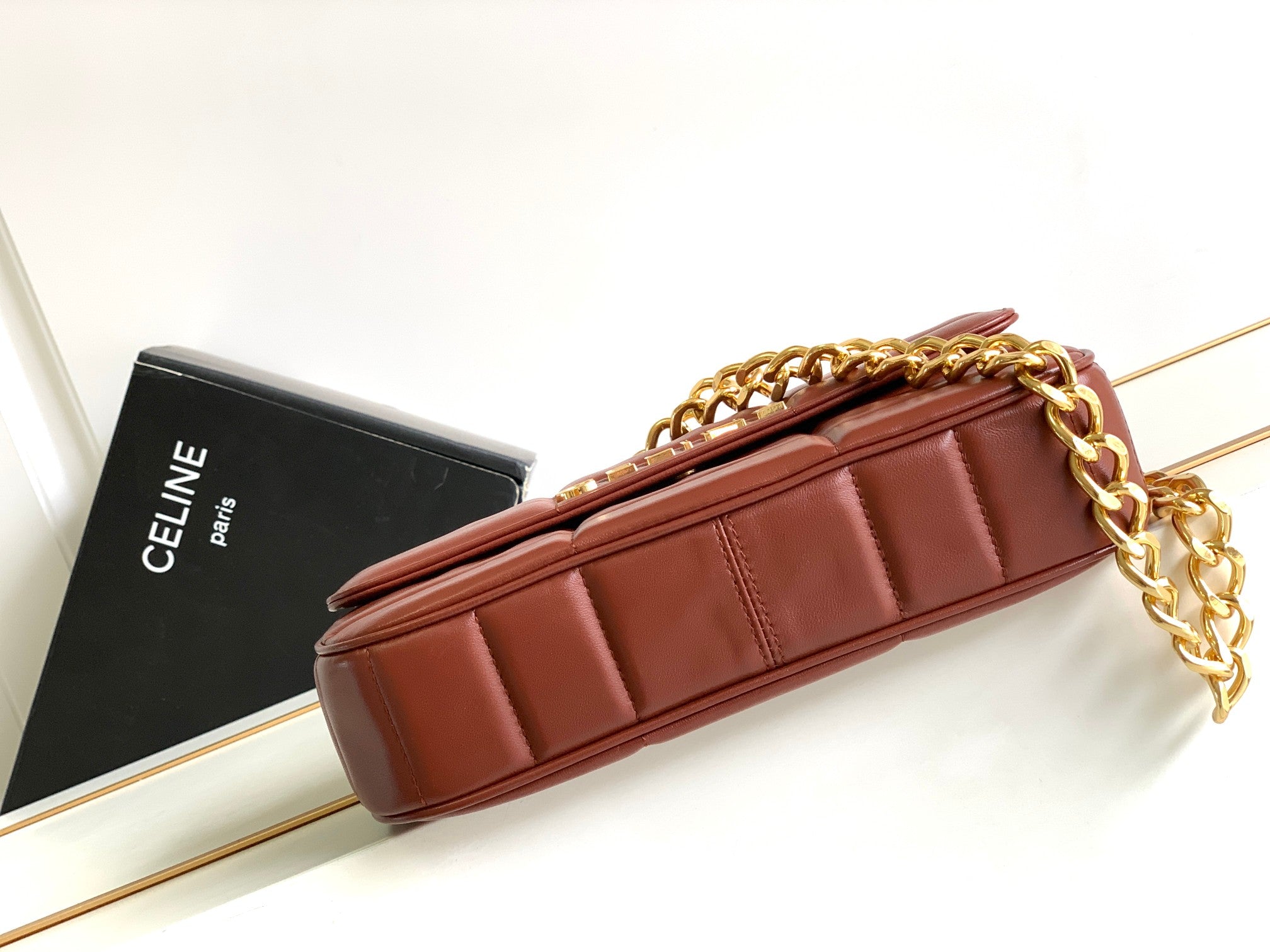 CELINE MONOCHROME 24 QUILTED CHERRY RED LAMBSKIN CHAIN SHOUDER BAG
