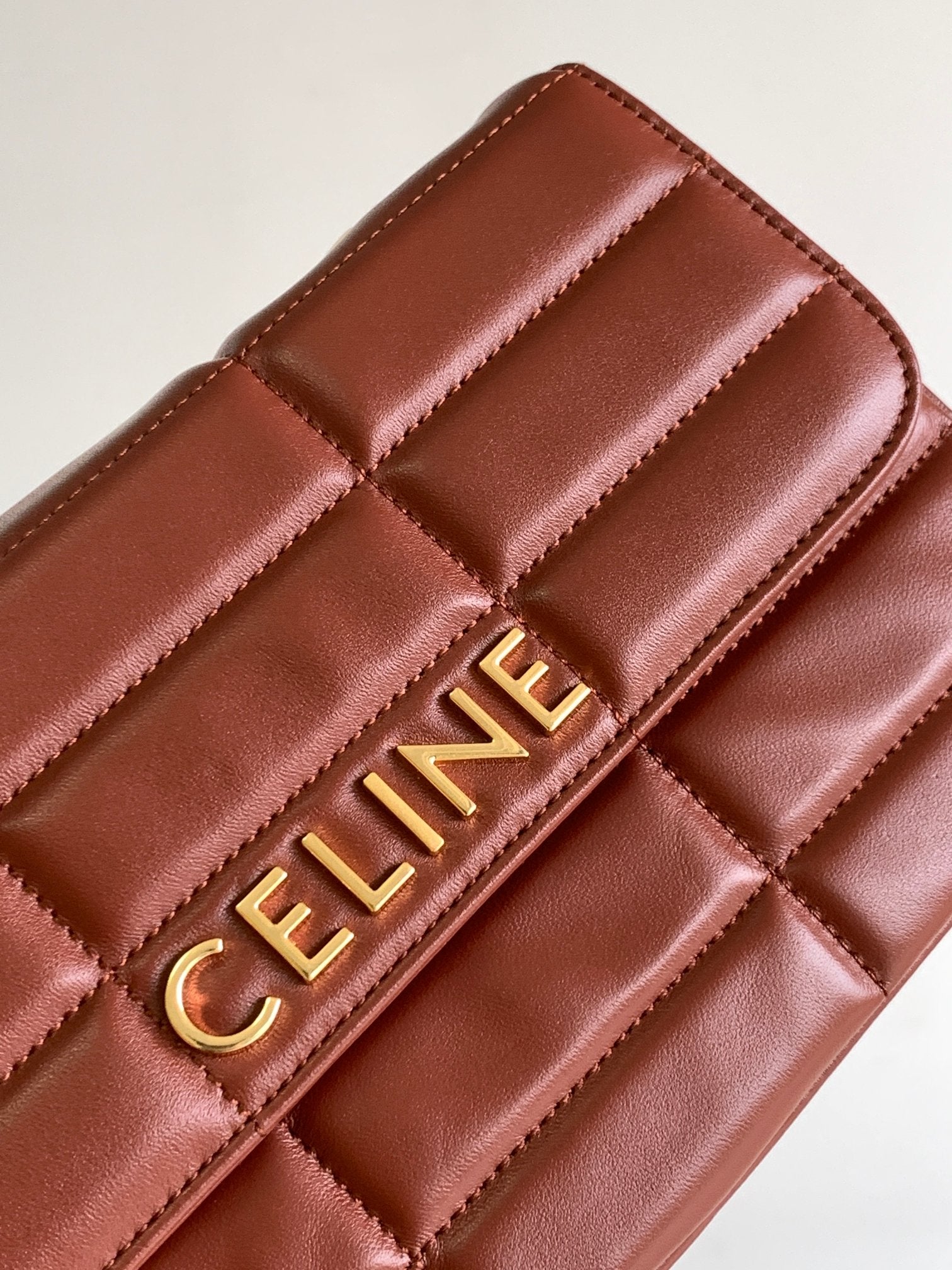 CELINE MONOCHROME 24 QUILTED CHERRY RED LAMBSKIN CHAIN SHOUDER BAG