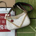 GUCCI OPHIDIA SMALL SHOULDER BAG 25 IN WHITE CANVAS AND OAT LAMBSKIN GOLD HARDWARE