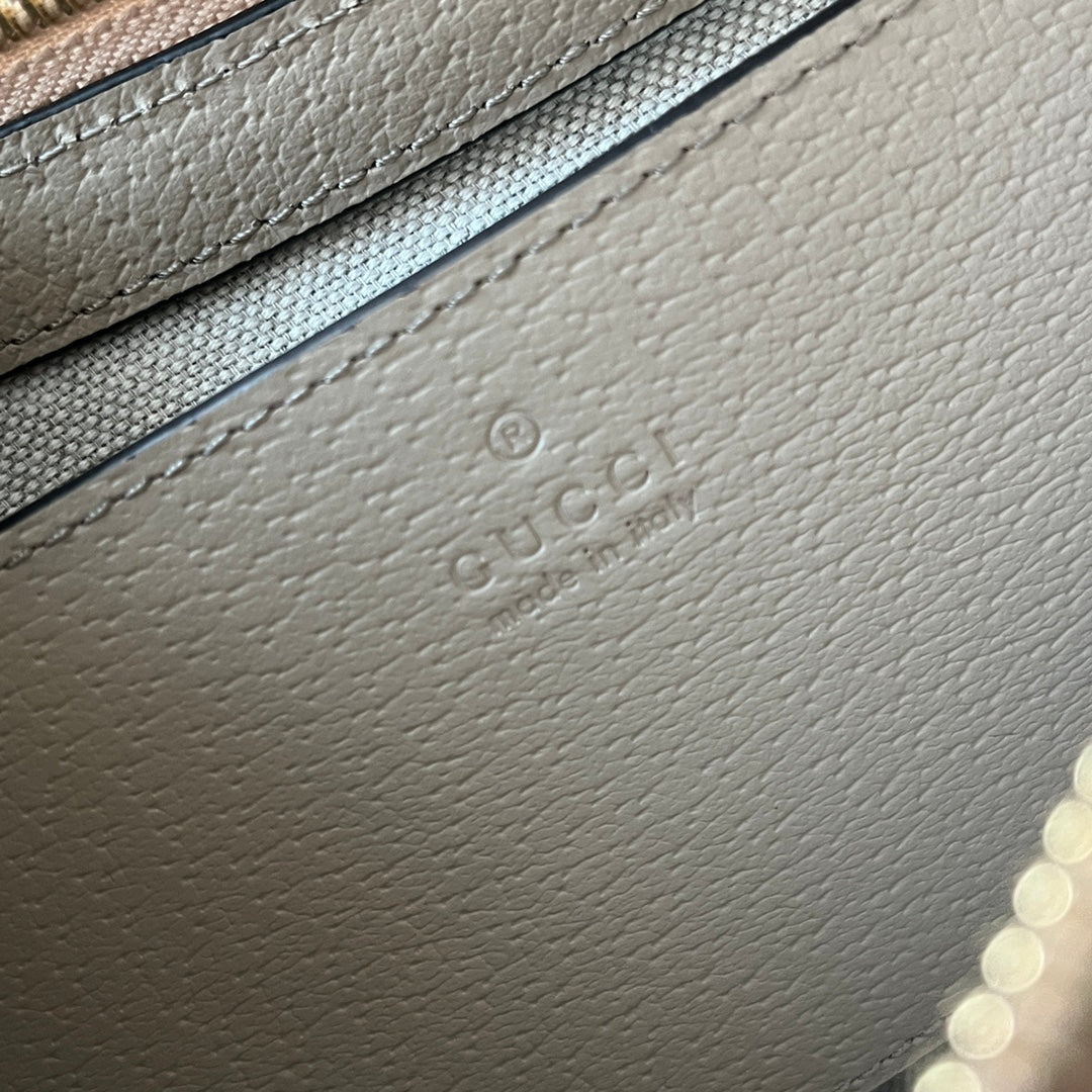 GUCCI OPHIDIA SMALL SHOULDER BAG 25 IN WHITE CANVAS AND OAT LAMBSKIN GOLD HARDWARE