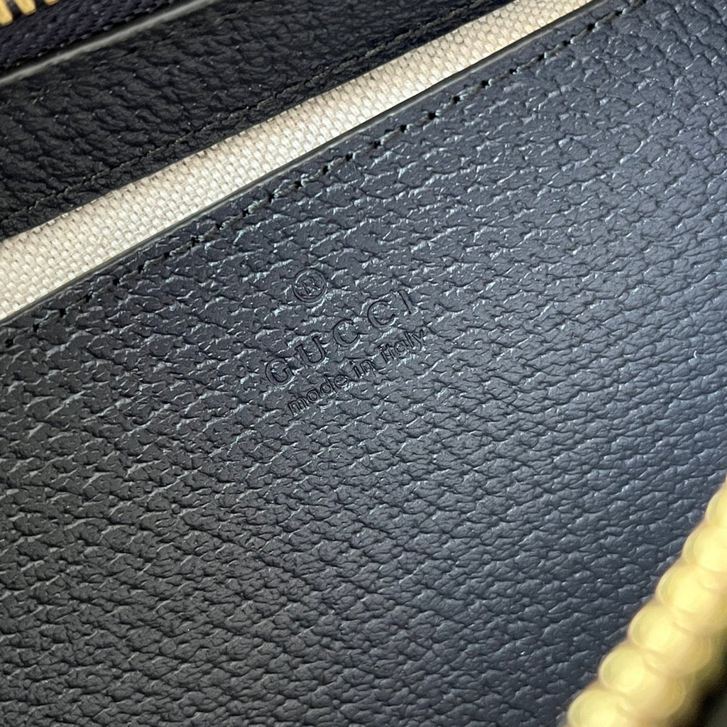 GUCCI OPHIDIA SMALL SHOULDER BAG 25 IN BEIGE CANVAS AND BLACK LAMBSKIN GOLD HARDWARE