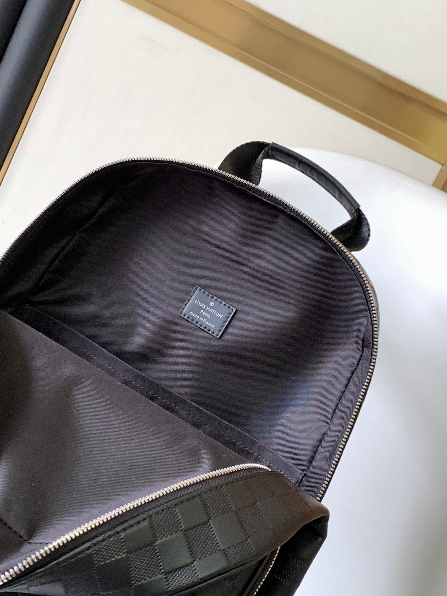 LOUIS VUITTON DAMIER CAMPUS BACKPACK 39 IN BLACK CALFSKIN AND CANVAS