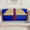 HERMES JIGE ELAN 29 CLUTCH IN COBALT BLUE CALFSKIN WITH VIOLET PURPLE LIZARD SKIN