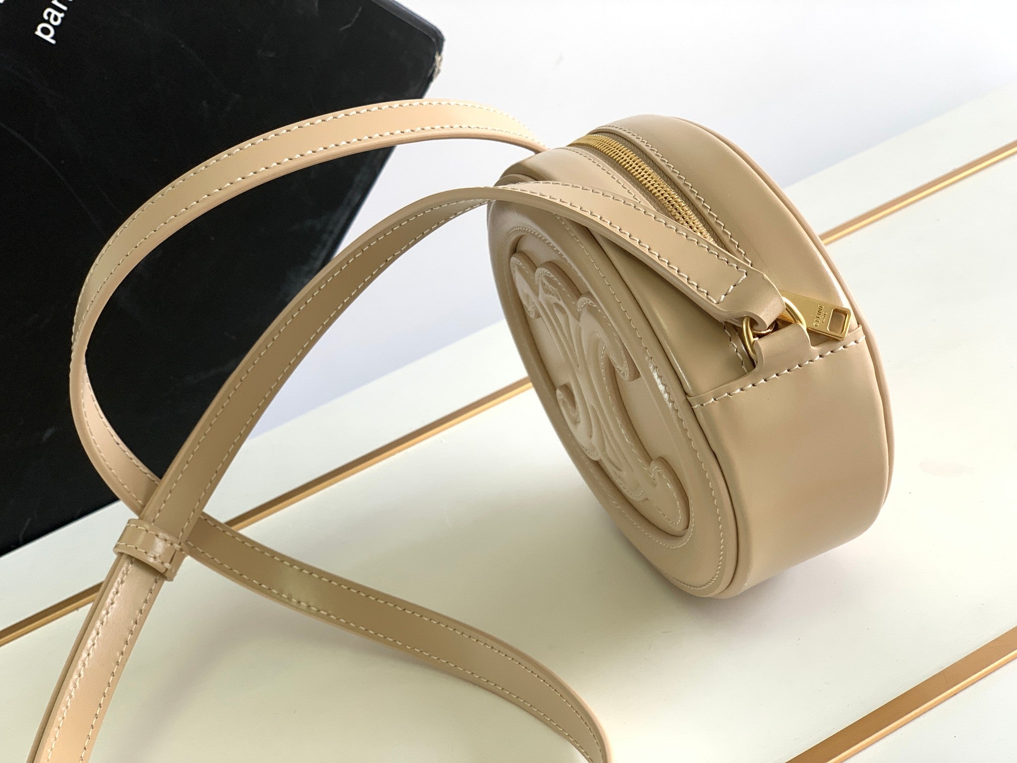 CELINE SMOOTH CALFSKIN 16 OVAL BEIGE CREAM BAG