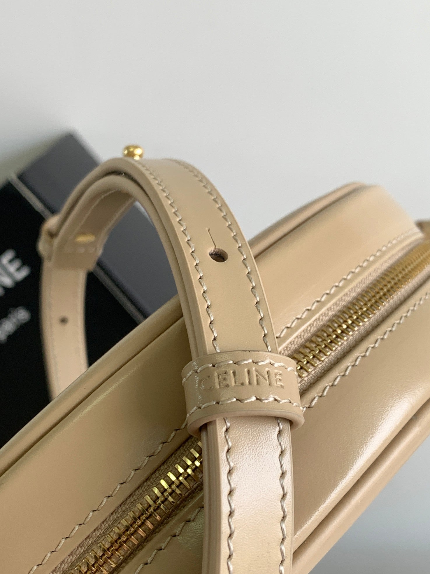 CELINE SMOOTH CALFSKIN 16 OVAL BEIGE CREAM BAG