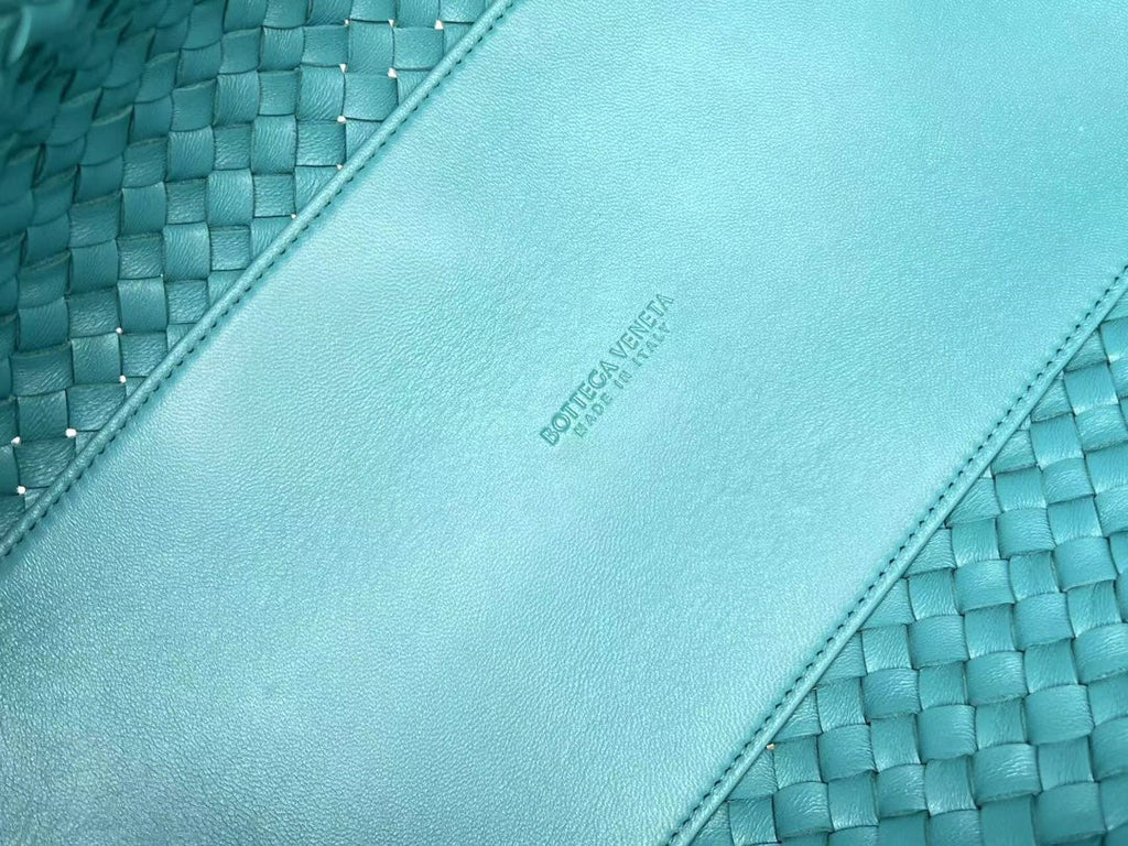 BOTTEGA VENETA SMALL CABAT 32 IN TEAL BLUE LAMBSKIN