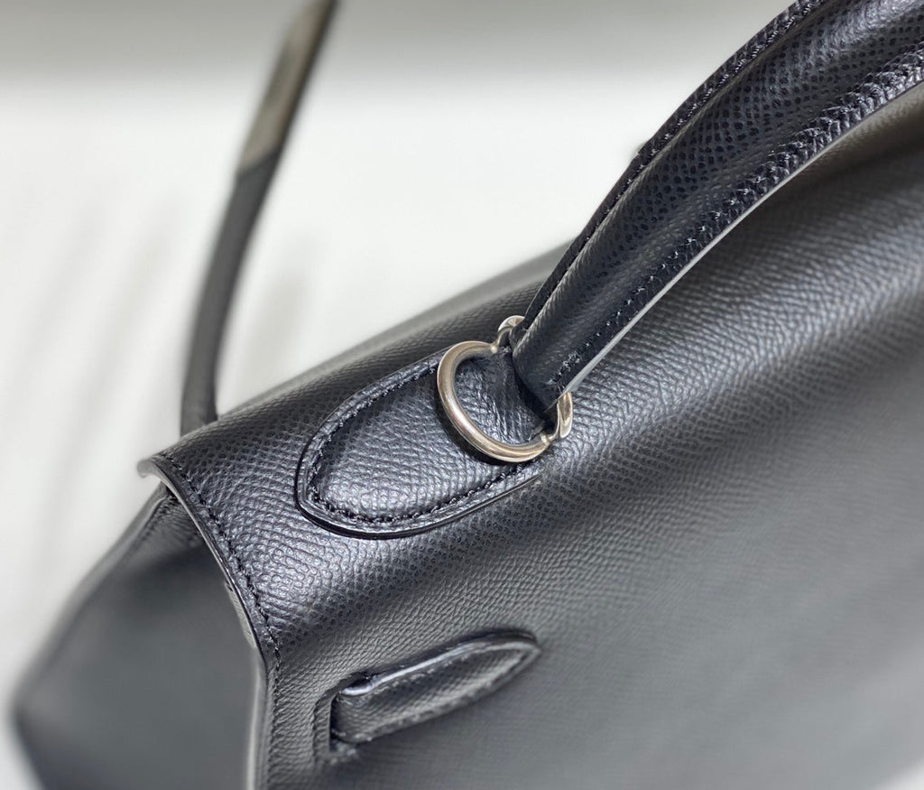 HERMES KELLY 28CM IN NOIR EPSOM CALFSKIN SILVER HARDWARE