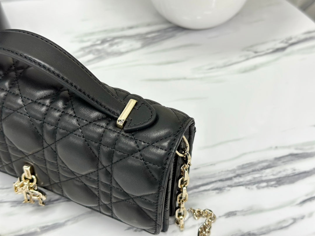 DIOR LADY CHAIN BAG 21 IN BLACK LAMBSKIN