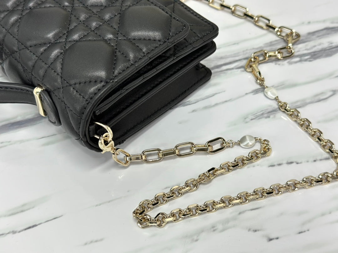 DIOR LADY CHAIN BAG 21 IN BLACK LAMBSKIN