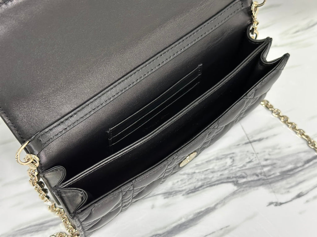DIOR LADY CHAIN BAG 21 IN BLACK LAMBSKIN