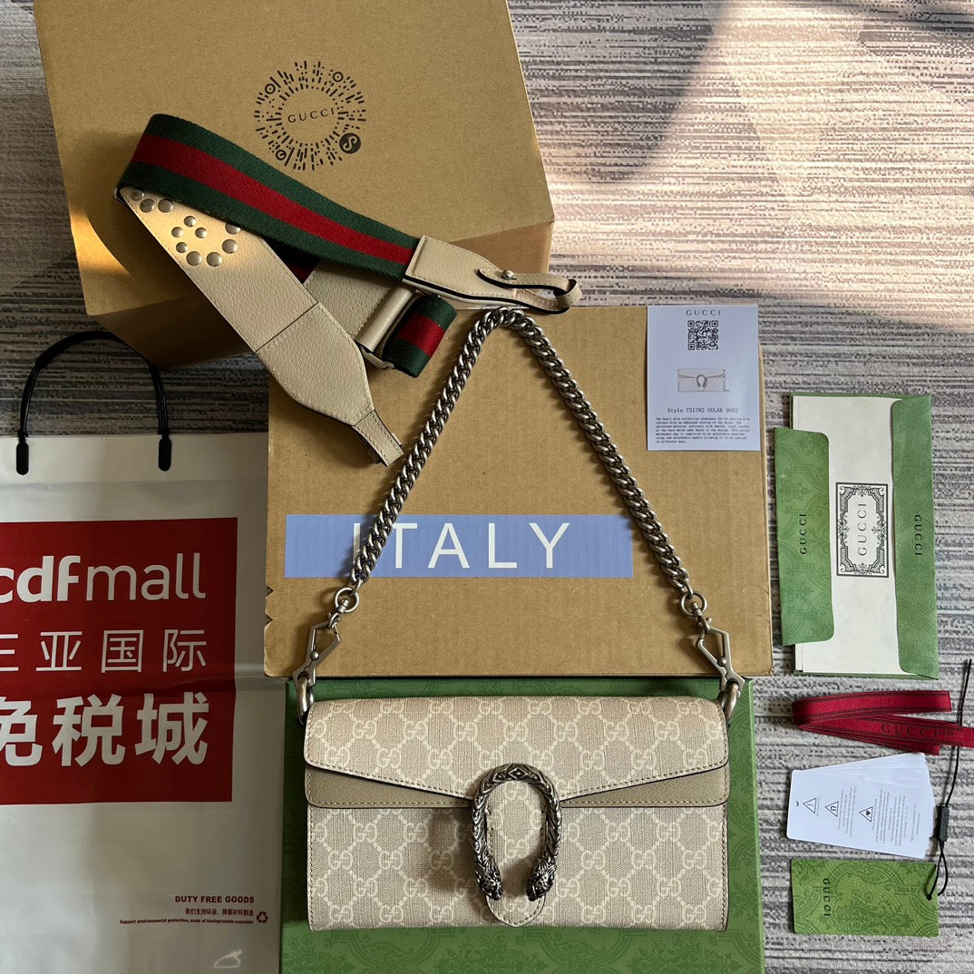 GUCCI DIONYSUS  25 SMALL RECTANGULAR BAG IN BEIGE CANVAS