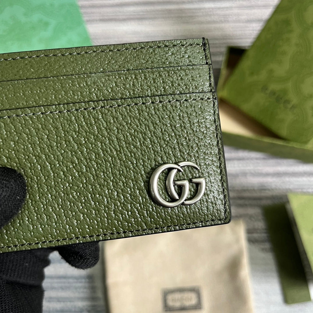 GUCCI MARMONT CARD HOLDER 11 IN ARMY GREEN LAMBSKIN