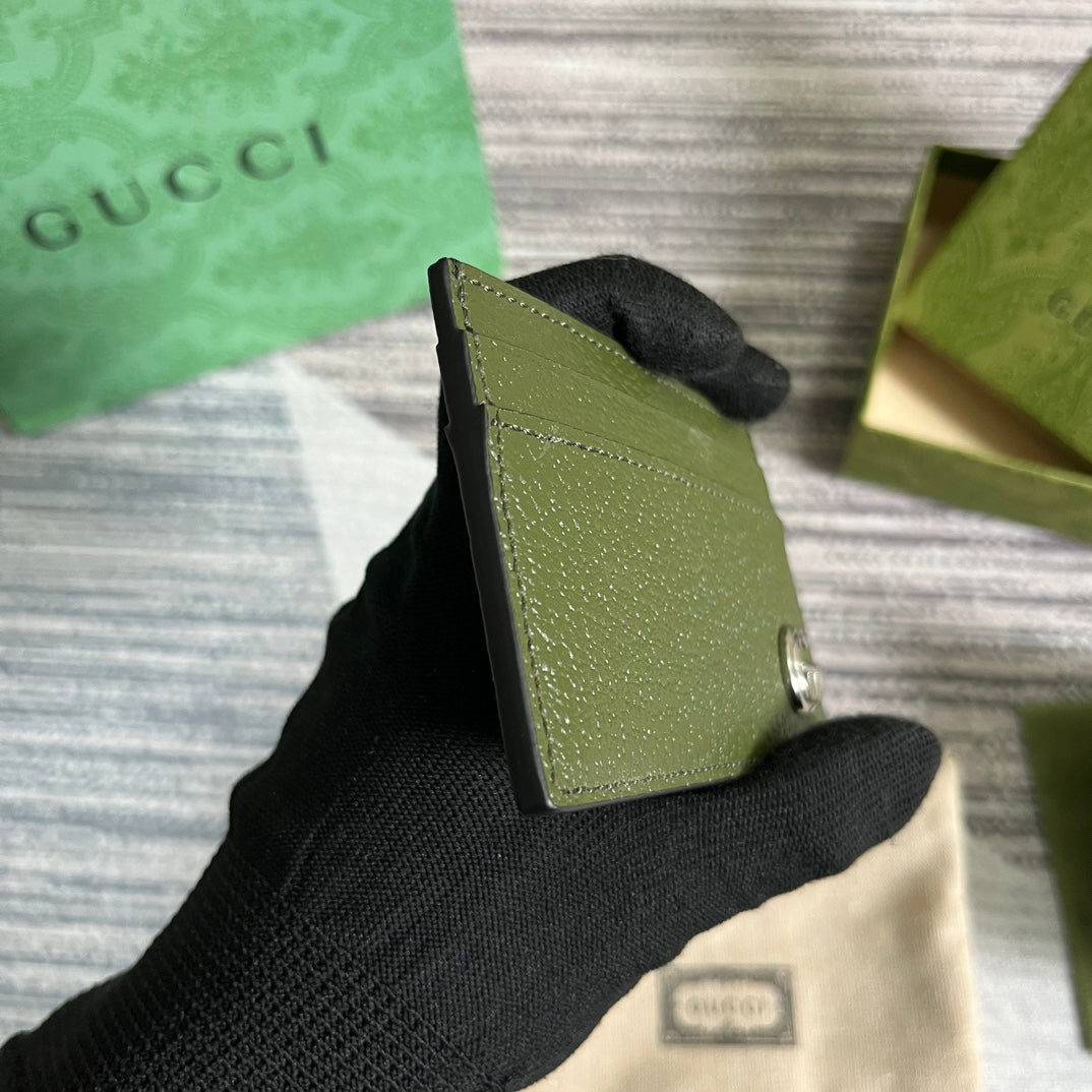 GUCCI MARMONT CARD HOLDER 11 IN ARMY GREEN LAMBSKIN