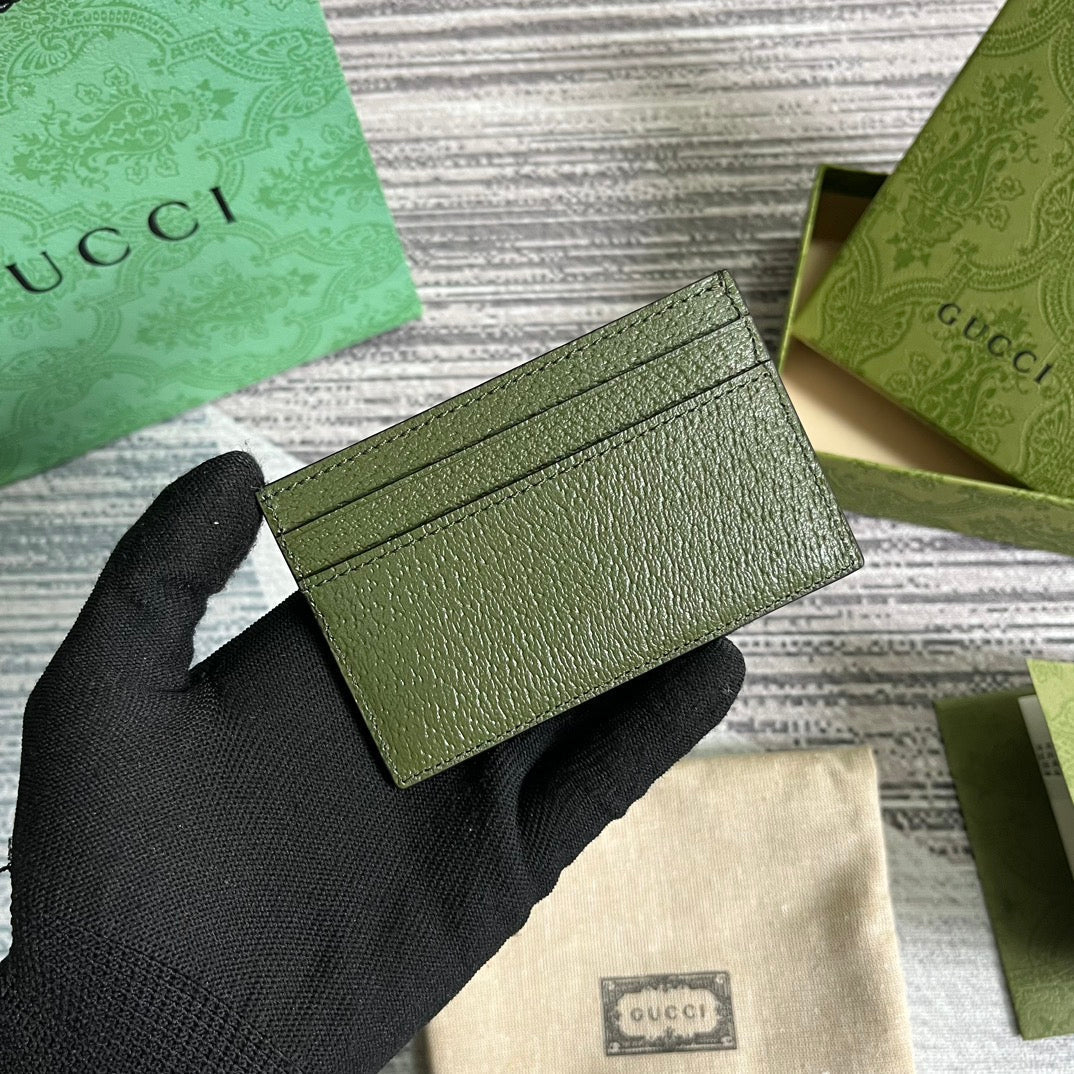 GUCCI MARMONT CARD HOLDER 11 IN ARMY GREEN LAMBSKIN