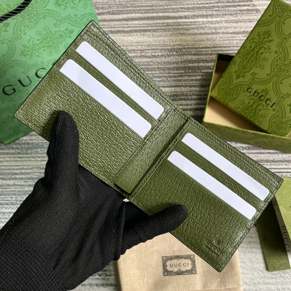 GUCCI MARMONT BIFOLD WALLET 11 IN ARMY GREEN LAMBSKIN