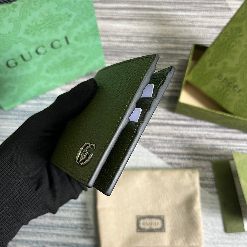 GUCCI MARMONT BIFOLD WALLET 11 IN ARMY GREEN LAMBSKIN