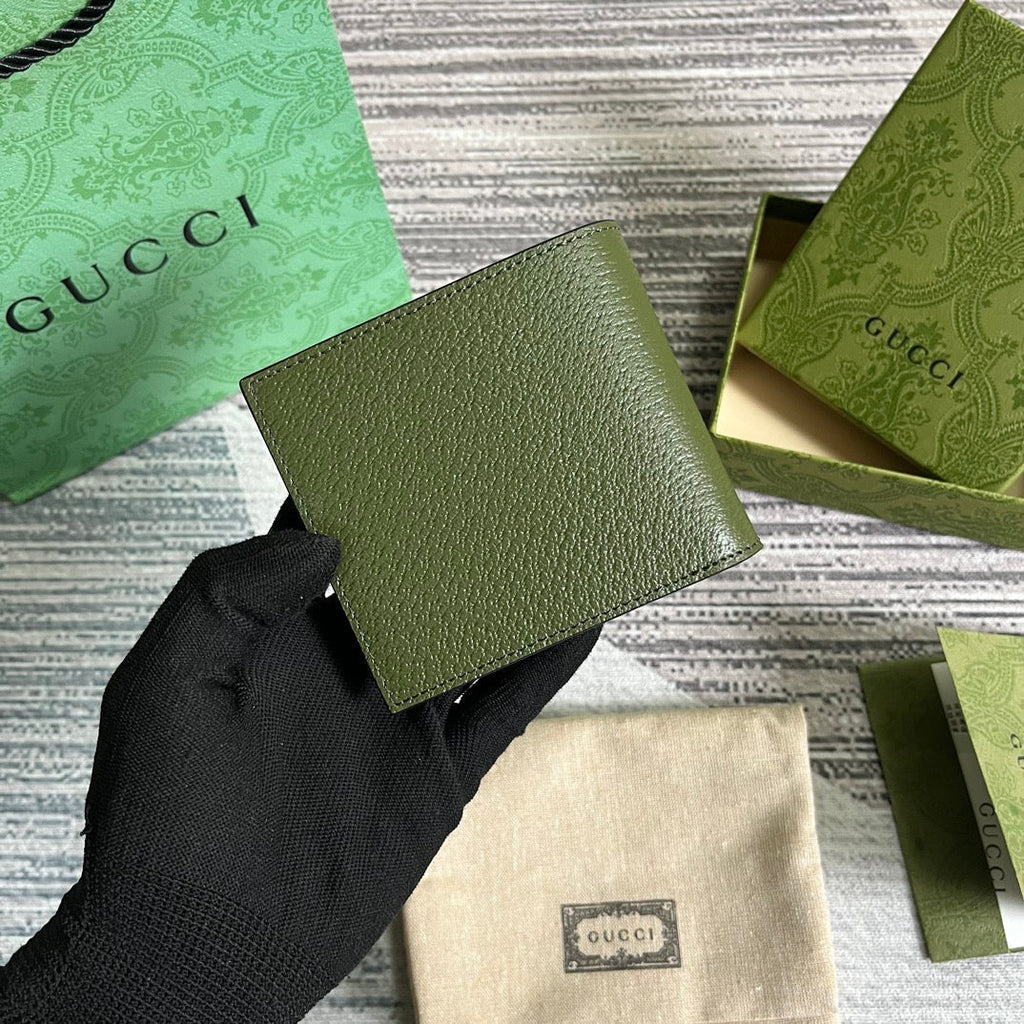 GUCCI MARMONT BIFOLD WALLET 11 IN ARMY GREEN LAMBSKIN