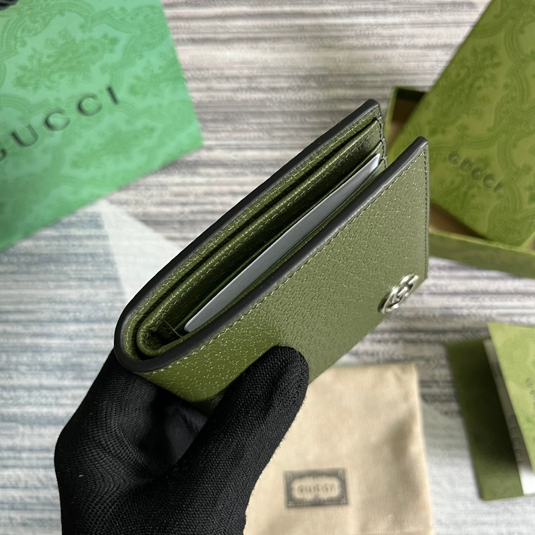 GUCCI MARMONT BIFOLD WALLET 11 IN ARMY GREEN LAMBSKIN