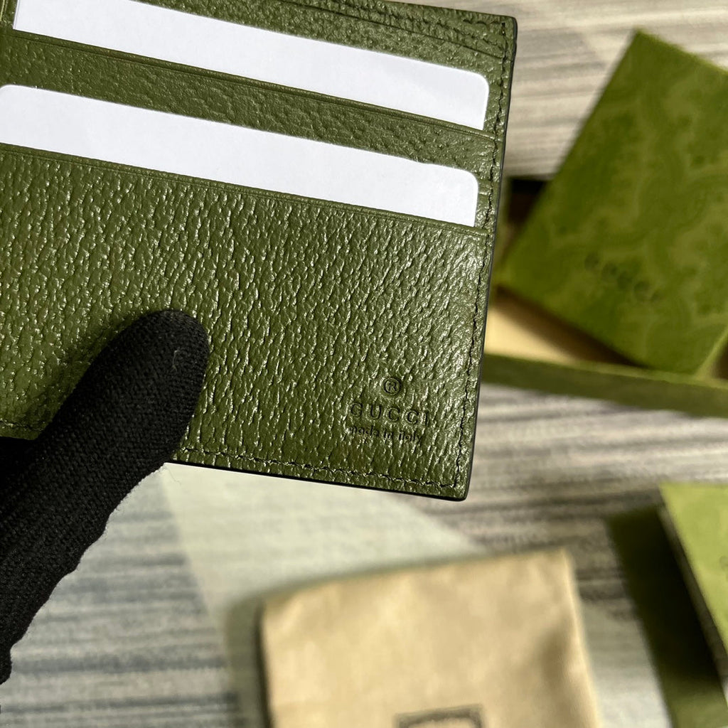 GUCCI MARMONT BIFOLD WALLET 11 IN ARMY GREEN LAMBSKIN