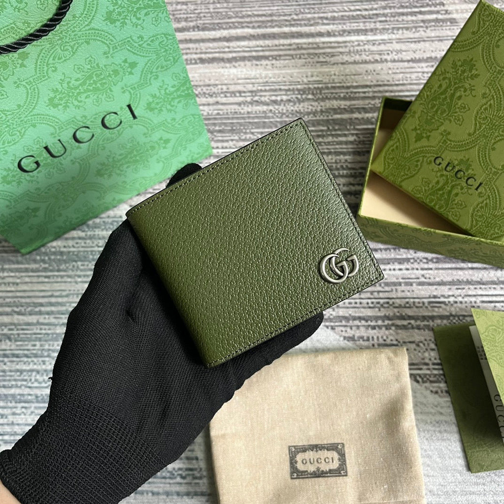 GUCCI MARMONT BIFOLD WALLET 11 IN ARMY GREEN LAMBSKIN