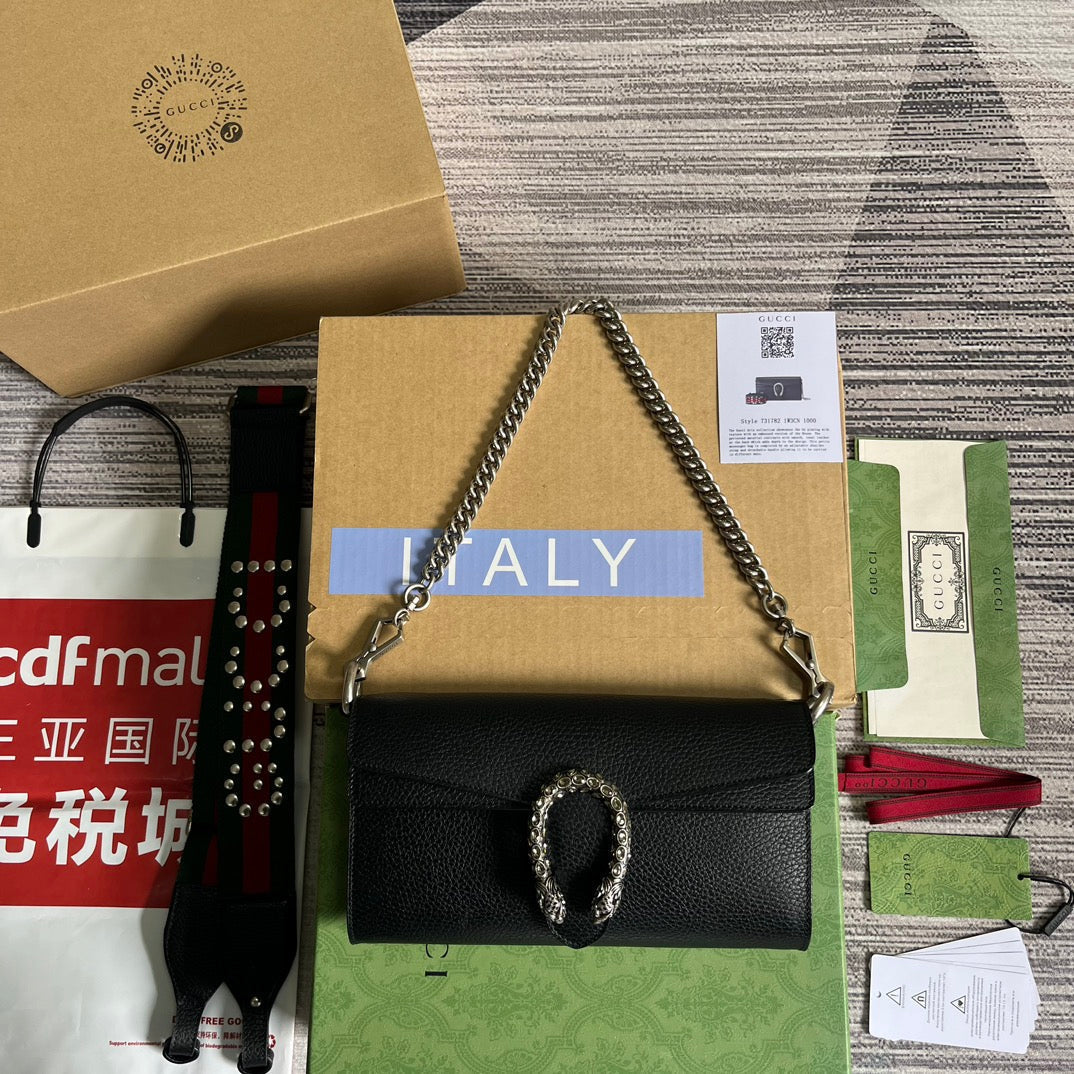 GUCCI DIONYSUS SMALL 25 BAG IN BLACK CALFSKIN