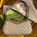 GUCCI OPHIDIA  SMALL 25 HANDBAG BEIGE AND EBONY PVC FABRIC