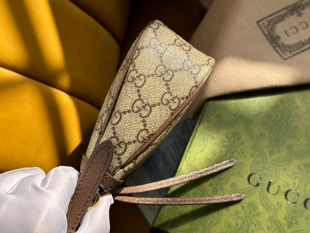 GUCCI OPHIDIA  SMALL 25 HANDBAG BEIGE AND EBONY PVC FABRIC