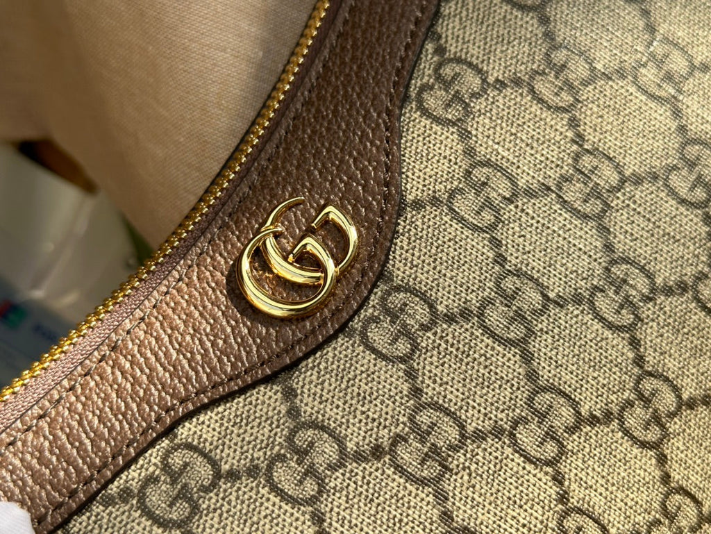 GUCCI OPHIDIA  SMALL 25 HANDBAG BEIGE AND EBONY PVC FABRIC
