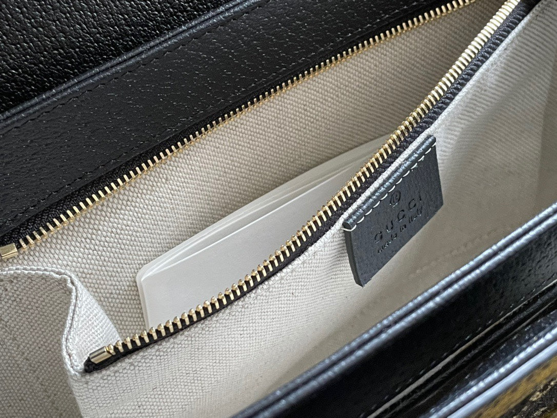 GUCCI HORSEBIT 1955 SADDLE BAG 25 IN BLACK CANVAS AND CALFSKIN