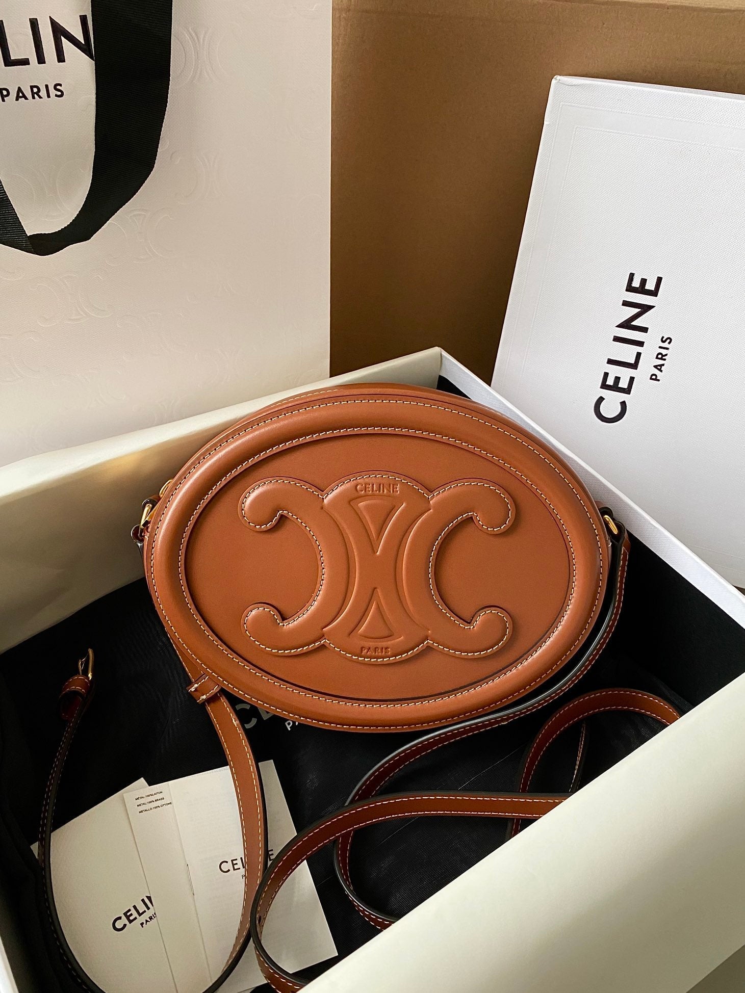 CELINE SMOOTH CALFSKIN 20 OVAL CINNAMON BROWN BAG