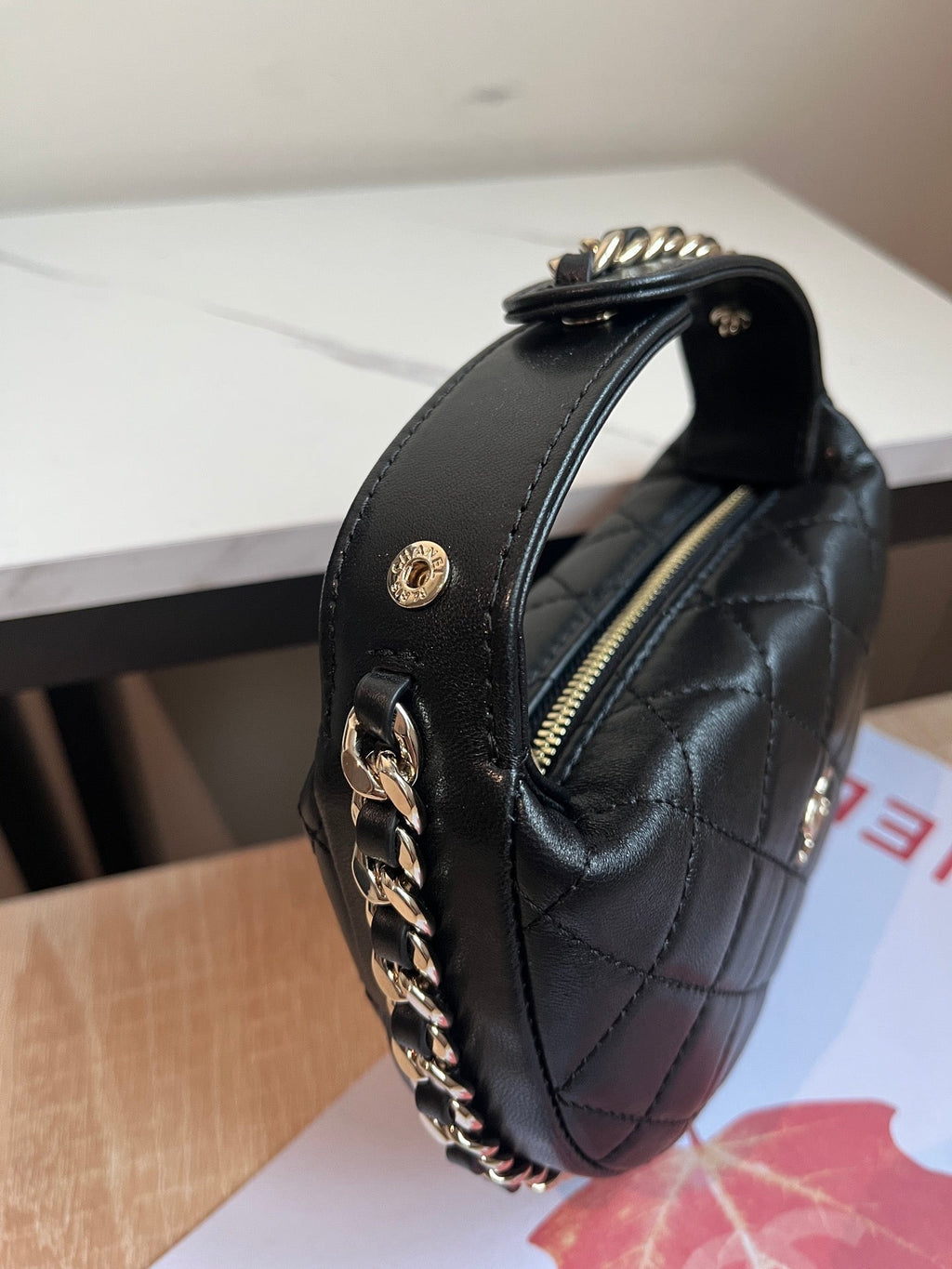 CHANEL MINI HOBO BAG 16 IN BLACK LAMBSKIN
