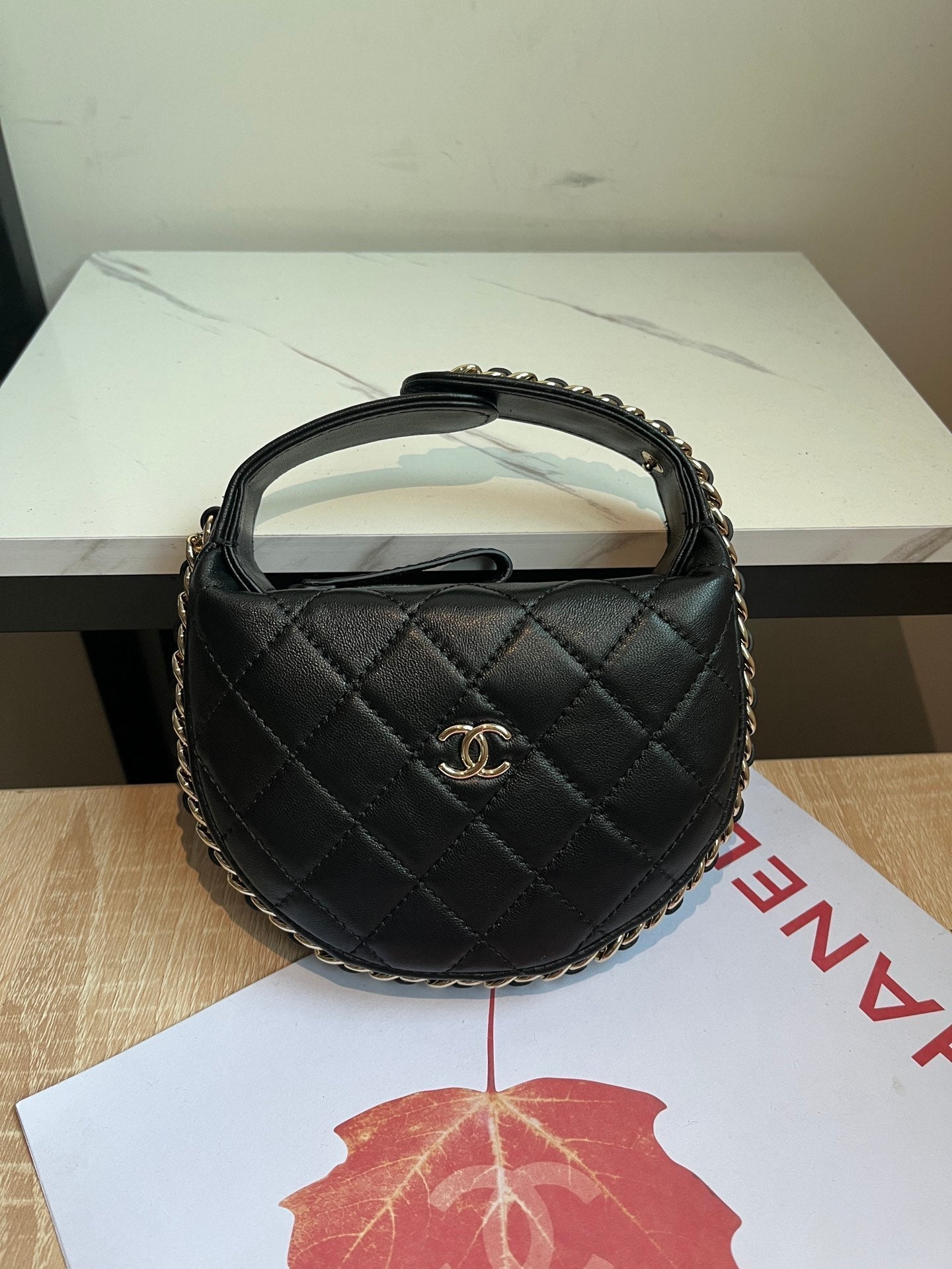 CHANEL MINI HOBO BAG 16 IN BLACK LAMBSKIN