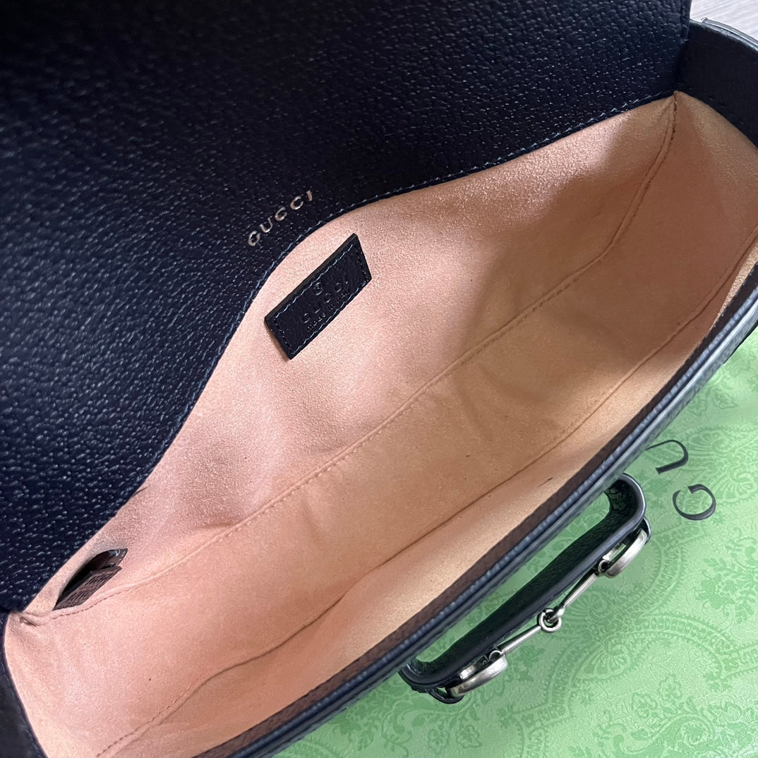 GUCCI HORSEBIT 1955 BAG 24 IN BEIGE CANVAS AND BLACK CALFSKIN