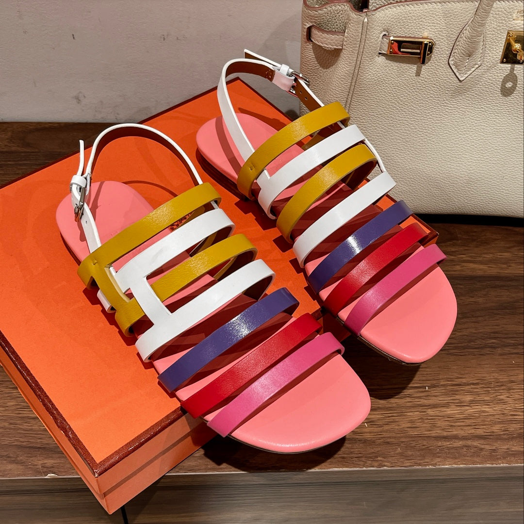 HERMES EPHESE SANDAL MULTI-COLOR CALFSKIN