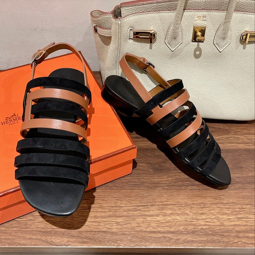 HERMES EPHESE SANDAL BLACK CALFSKIN