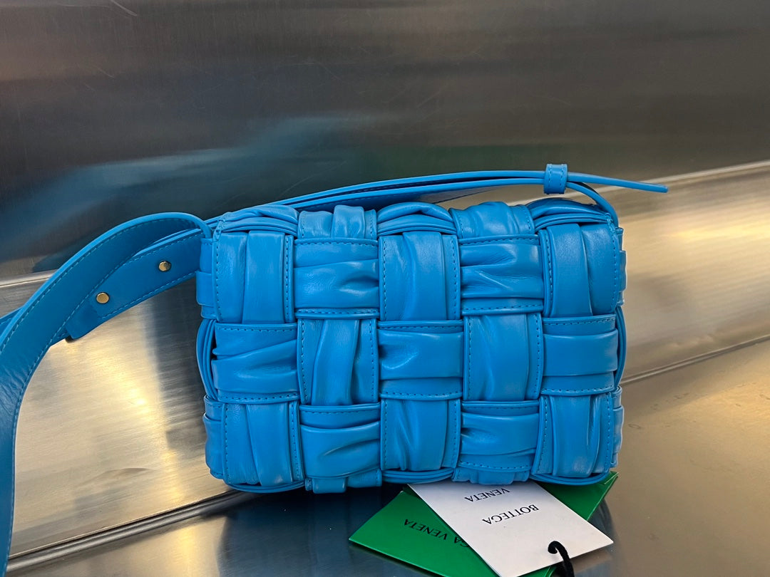 BOTTEGA VENETA MINI CASSETTE 19 IN SKY BLUE SOFT LAMBSKIN